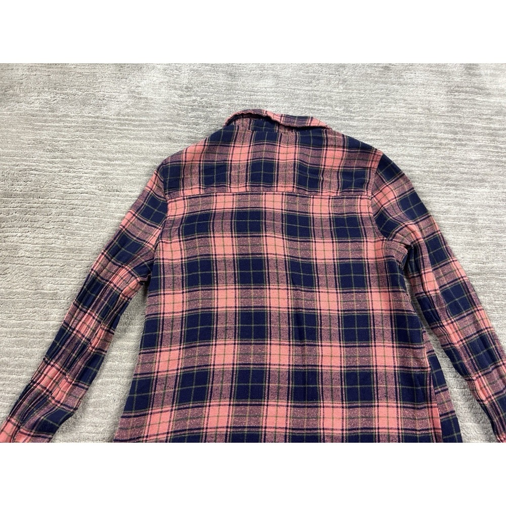 Rue 21 Flannel Top Womens Medium Pink Blue Plaid Longsleeve Western Button Up - Picture 8 of 12